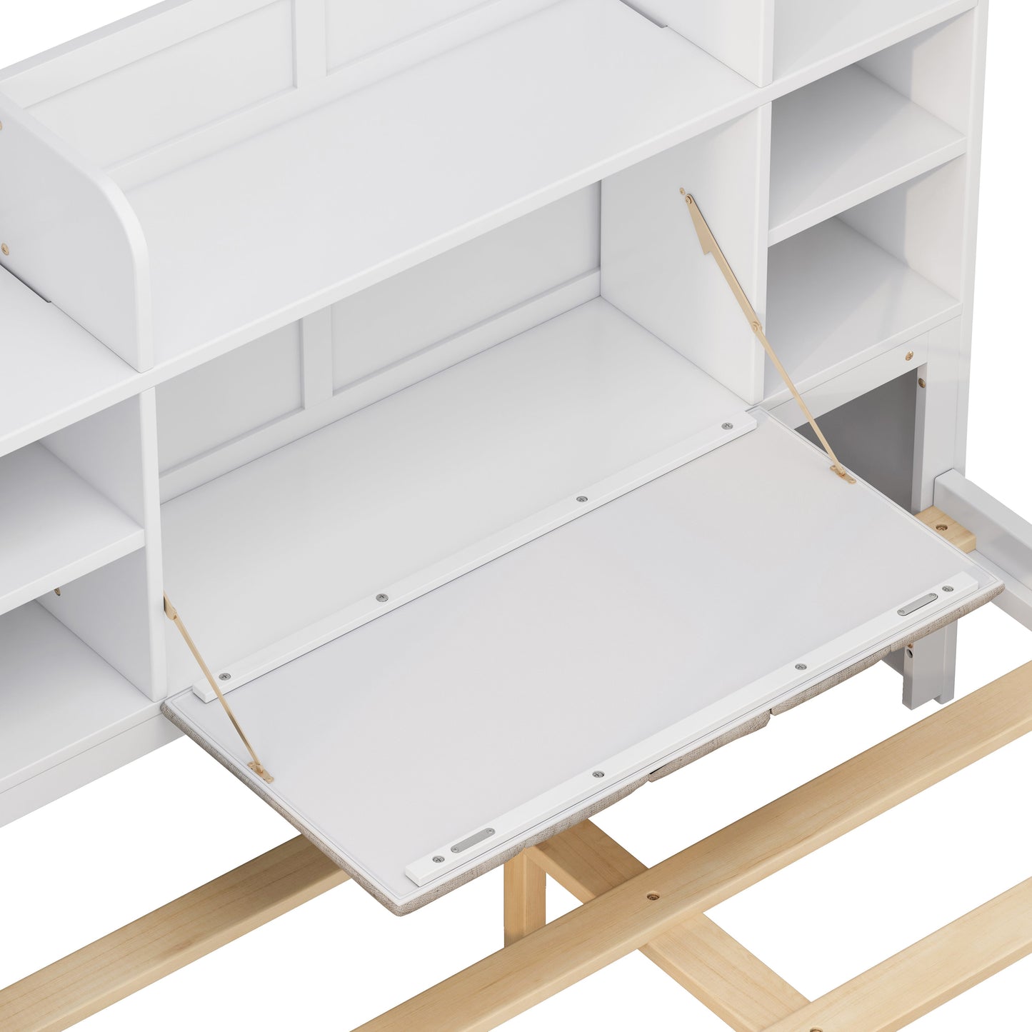 Multi-functional Full Size Bed Frame with 4 Under-bed Portable Storage Drawers and Multi-tier Bedside Storage Shelves White - Korvel