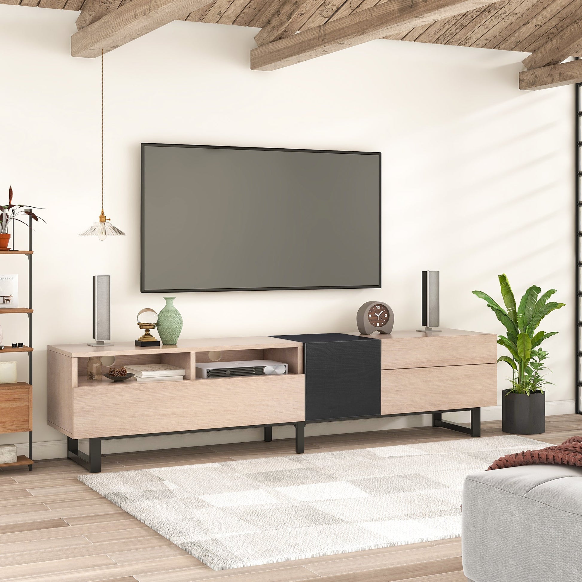 Modern TV Stand for 80'' TV with Double Storage Space Media Console Table Entertainment Center with Drop Down Door - Korvel