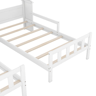 Double Twin Size Platform Bed with House Headboard and Nightstand, White
