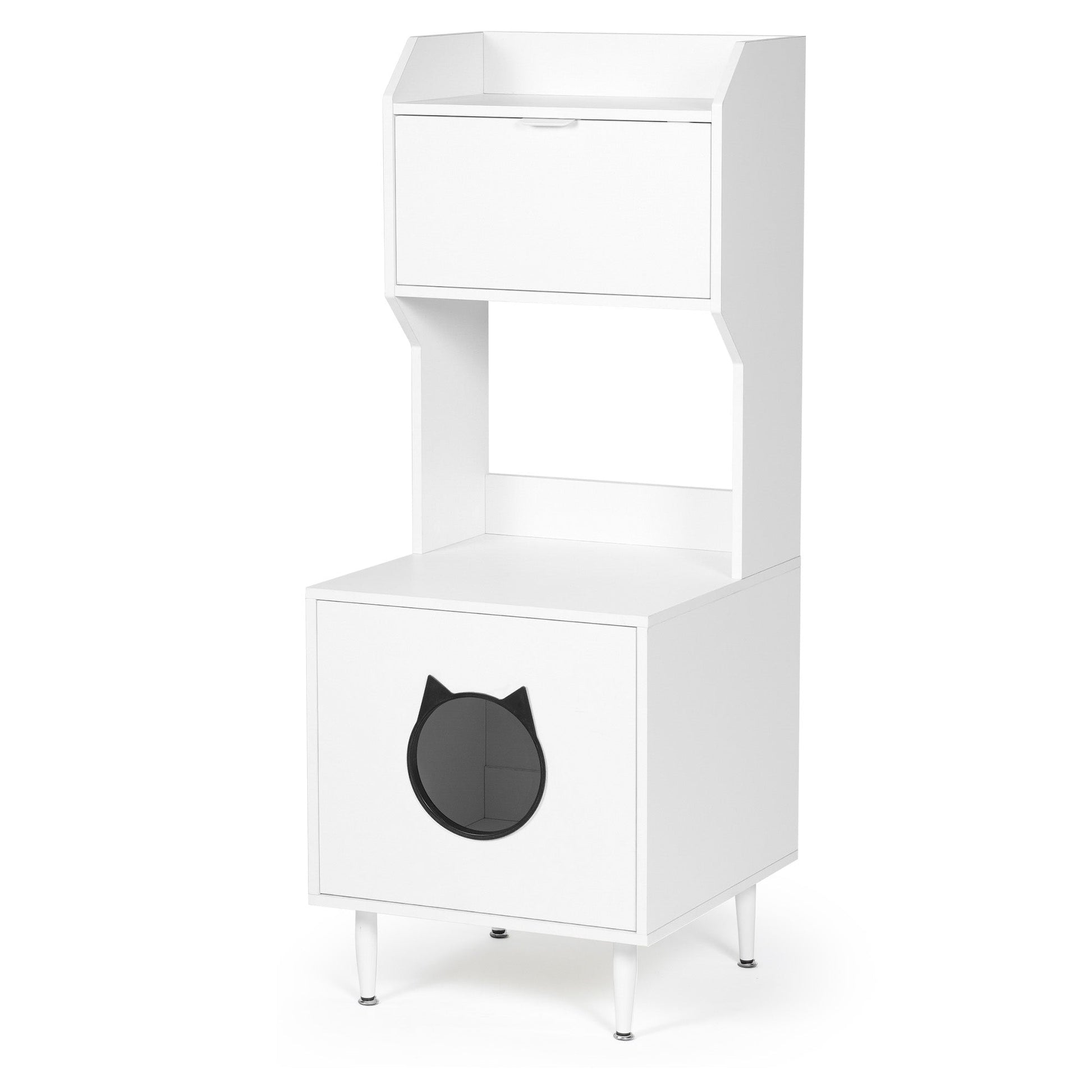White wooden hidden cat trash can with rack and trash can shell, indoor cat house pet box, storage cabinet - Korvel