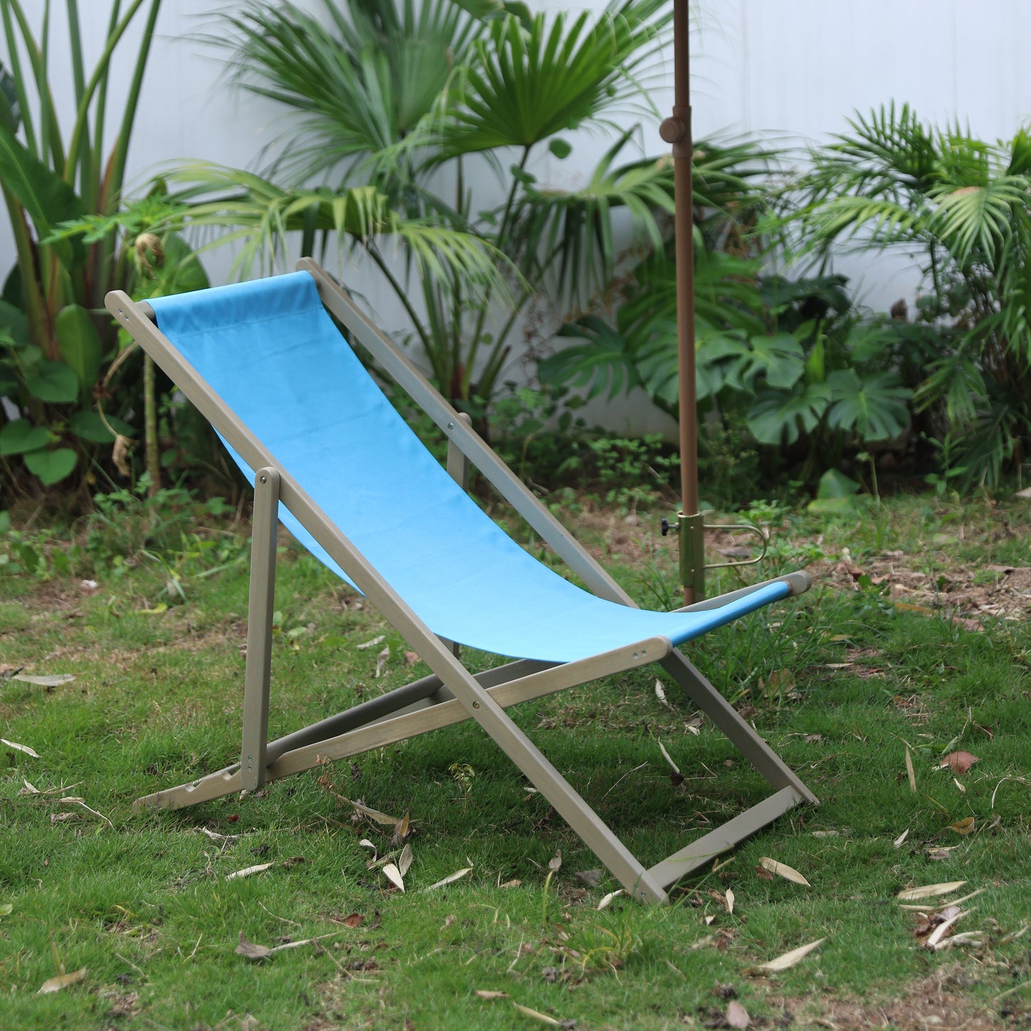 Beach Sling Patio Chair Set of 2,Wooden Folding Outdoor Chairs for Outside 3 Level Height Adjustable, Portable Reclining Beach C - Korvel