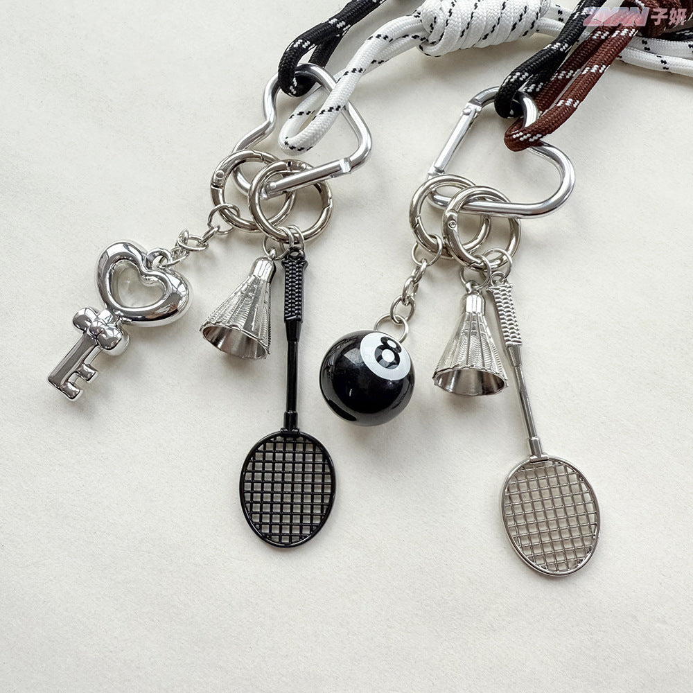 Miu Style Bag Charm Couple Edition Billiard Black 8 Decorative Chain Korean INS Alloy Badminton Climbing Keychain - Korvel