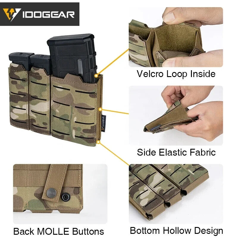 IDOGEAR Bolsa Táctica Triple para Cargadores MOLLE - Compatible con Cargadores de 5.56 y 9mm