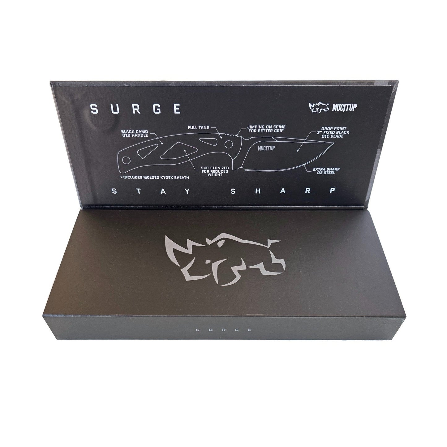 Couteau à lame fixe MUCTAC Surge en édition limitée MUCITUP - Acier D2, lame DLC de 3"