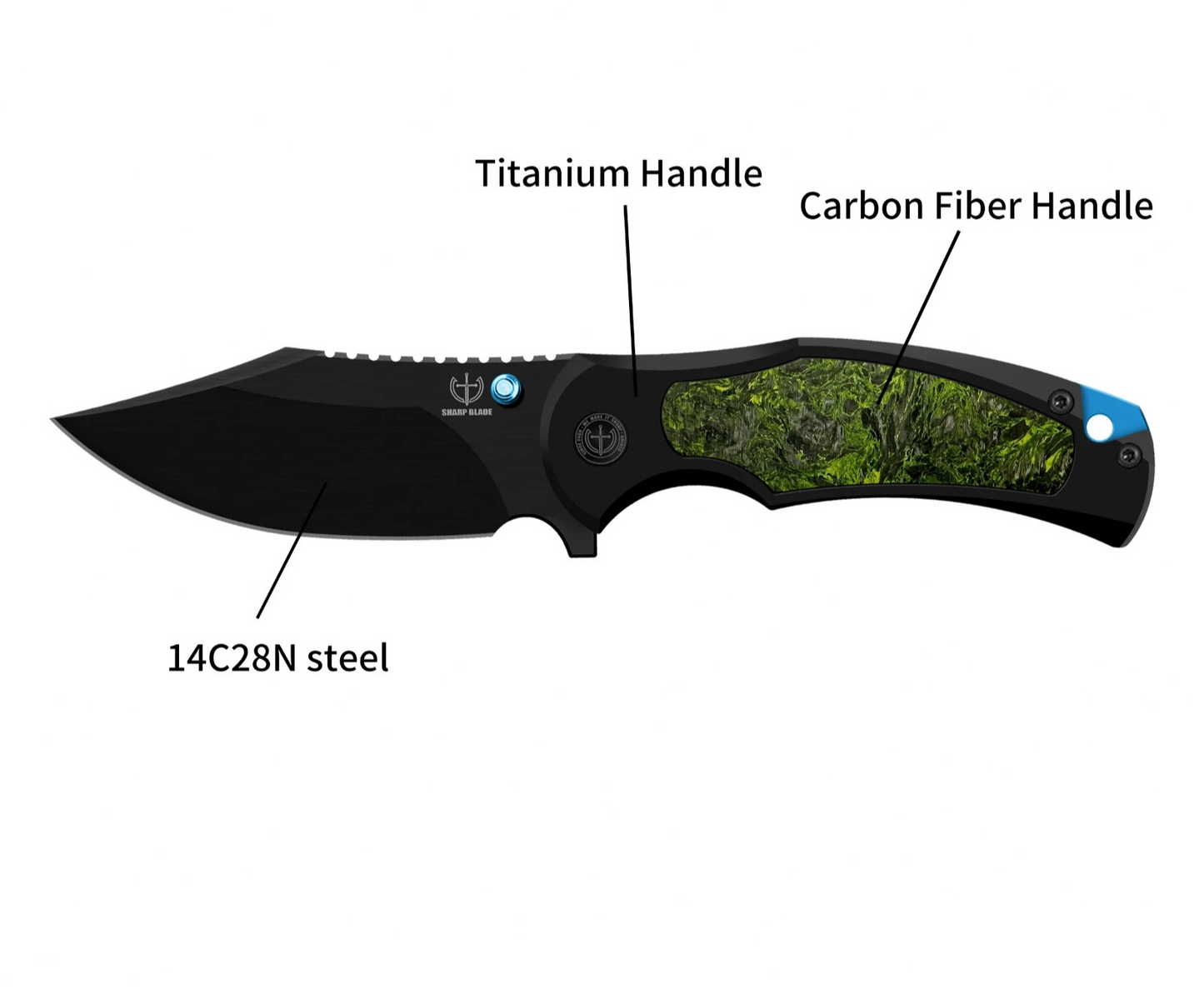 Premium Titanium Frame Lock Flipper Knife with Carbon Fiber Inlay