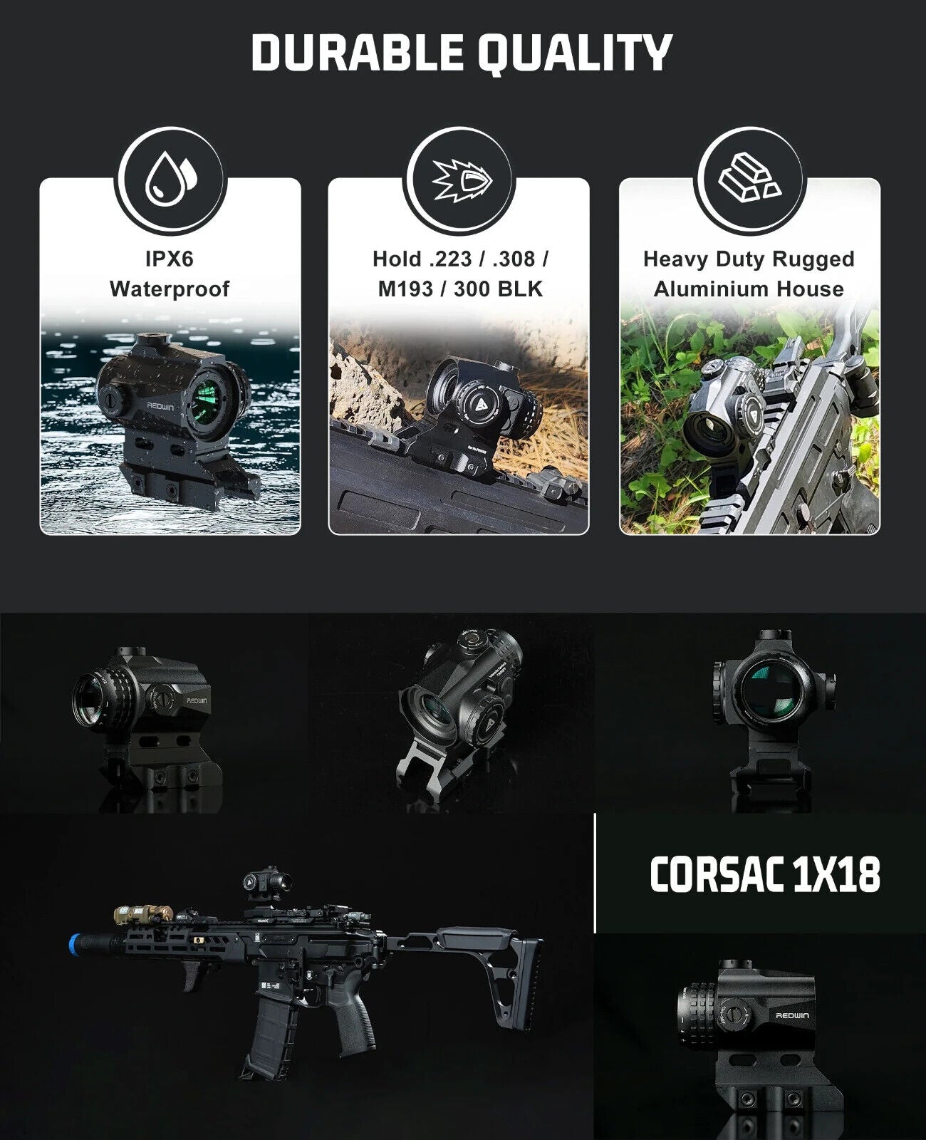Corsac 1x18 Micro Prism Scope Etched Reticle 8 Day+2 NV IPX67 Hunting Optic - Korvel