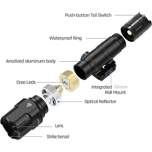 Linterna táctica WL-25, 1200LM, recargable por USB