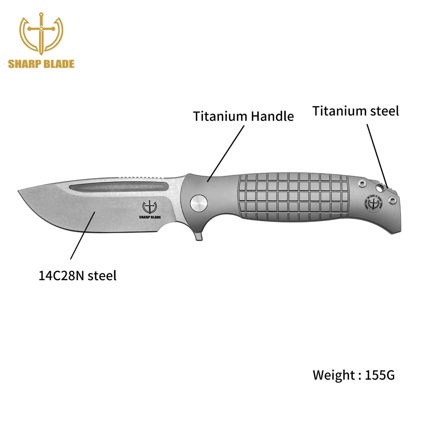 Premium EDC Pocket Knife with 14C28N Steel Blade and Titanium Handle