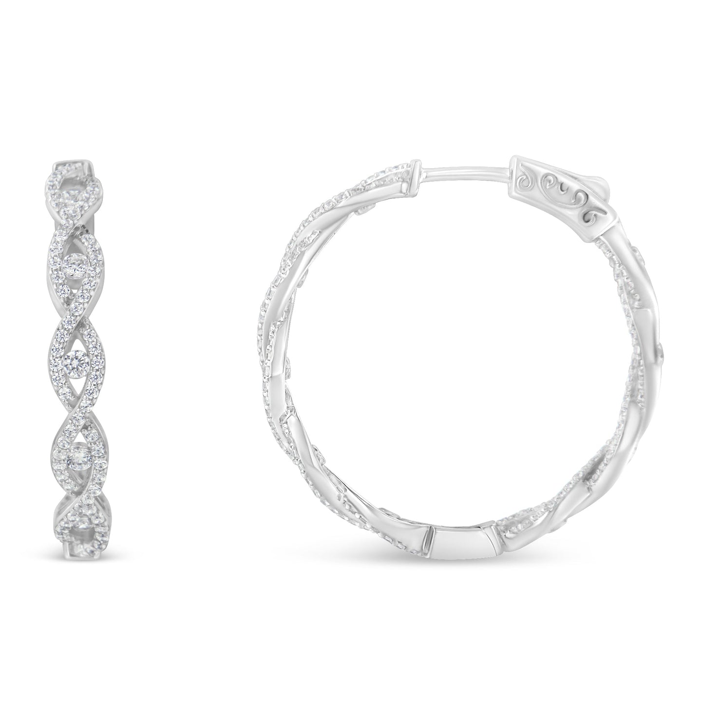 Pendientes de aro de diamantes de oro blanco de 10 quilates - 1.5 cttw