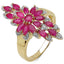 Anillo de Clúster de Rubíes Baño de Oro Amarillo de 14K en Plata Esterlina