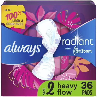 Always Radiant FlexFoam Pads, Size 2 Heavy Flow - 3 Packs of 36