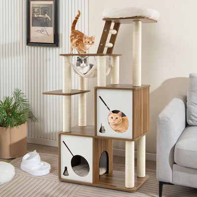 Árbol para Gatos de Múltiples Niveles de 57 Pulgadas con Postes para Rascar