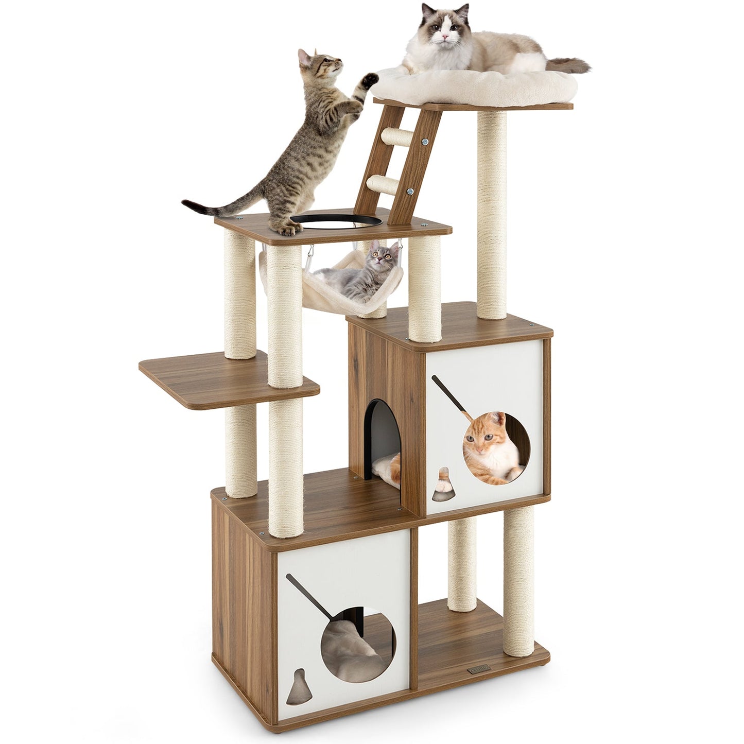 Árbol para Gatos de Múltiples Niveles de 57 Pulgadas con Postes para Rascar