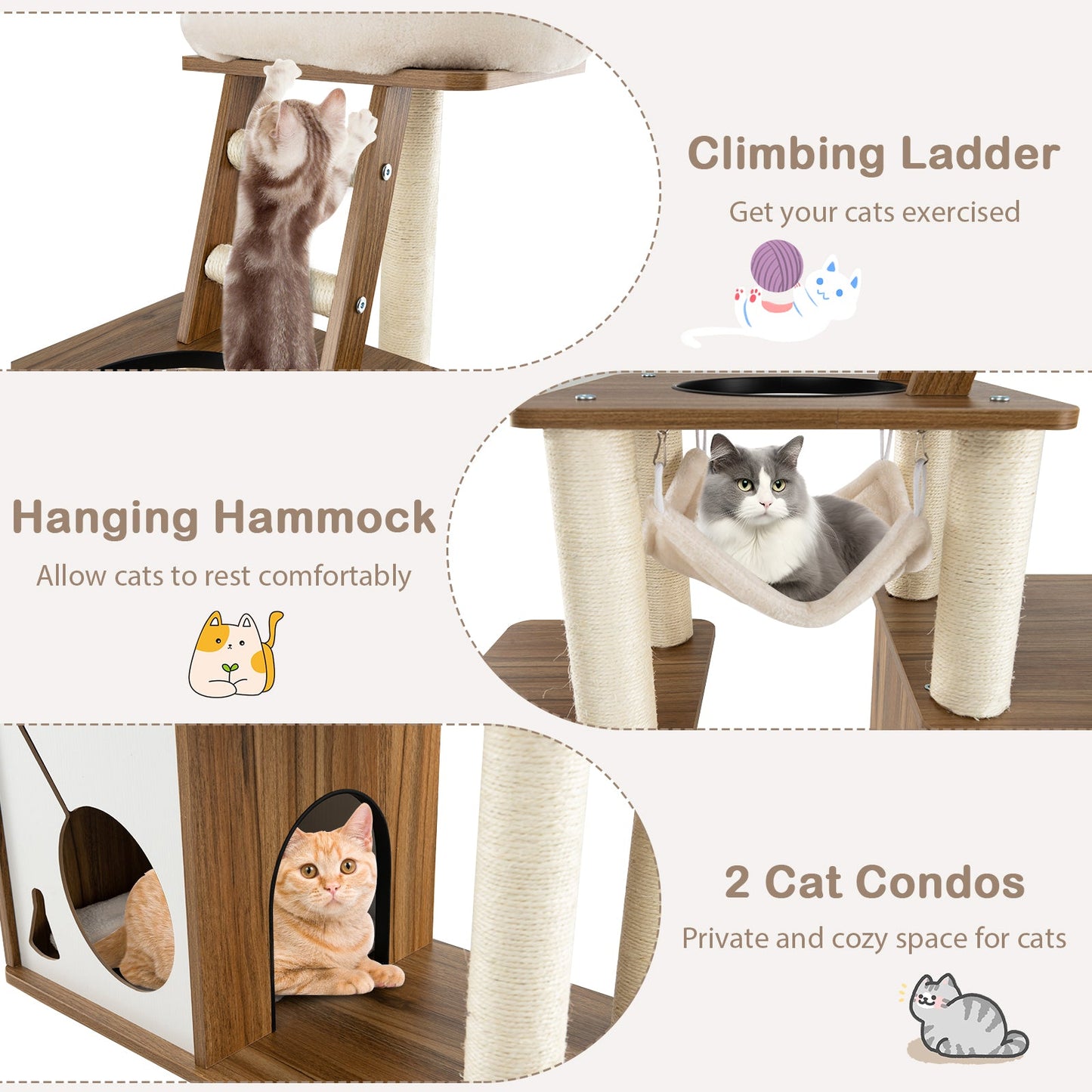 Árbol para Gatos de Múltiples Niveles de 57 Pulgadas con Postes para Rascar