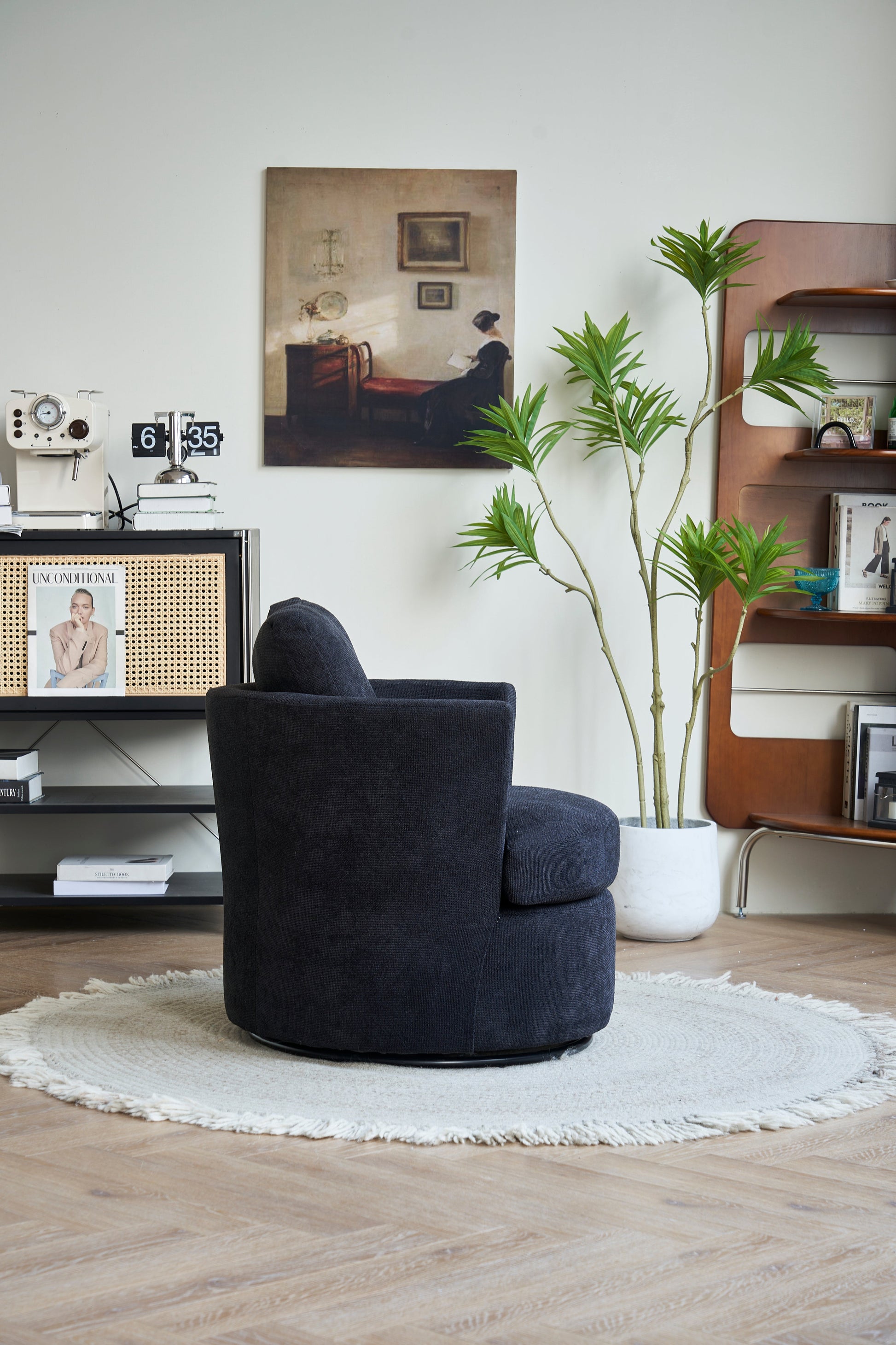 Rotating bucket chair living room comfortable circular sofa chair 360 degree rotating bucket chair armchair (black) - Korvel