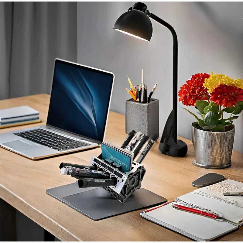 Engine Block Desk Organizer: Stylish Business Card Holder