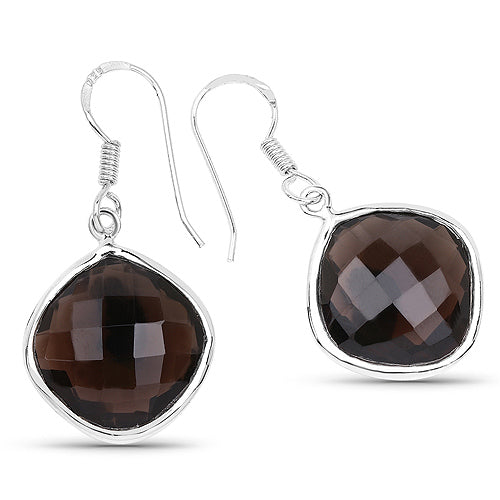22.80 Carat Genuine Smoky Quartz Sterling Silver Earrings
