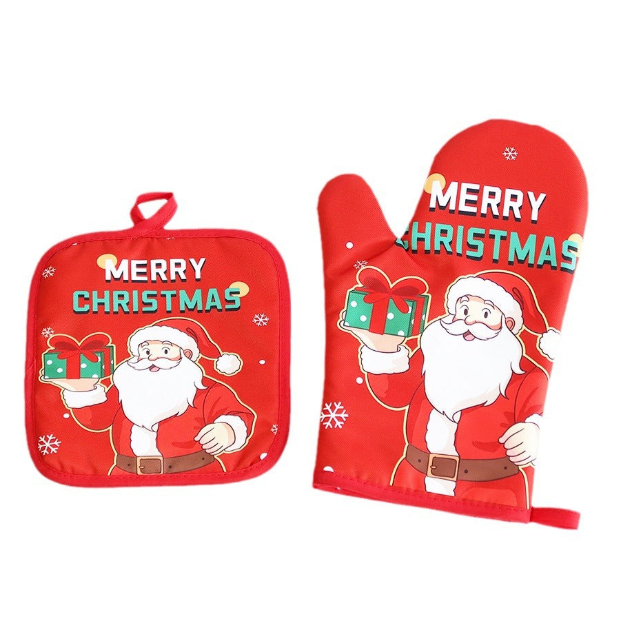 Christmas series insulated gloves, oven gloves, kitchen baking oven gloves, insulated and heat-resistant gloves - Korvel