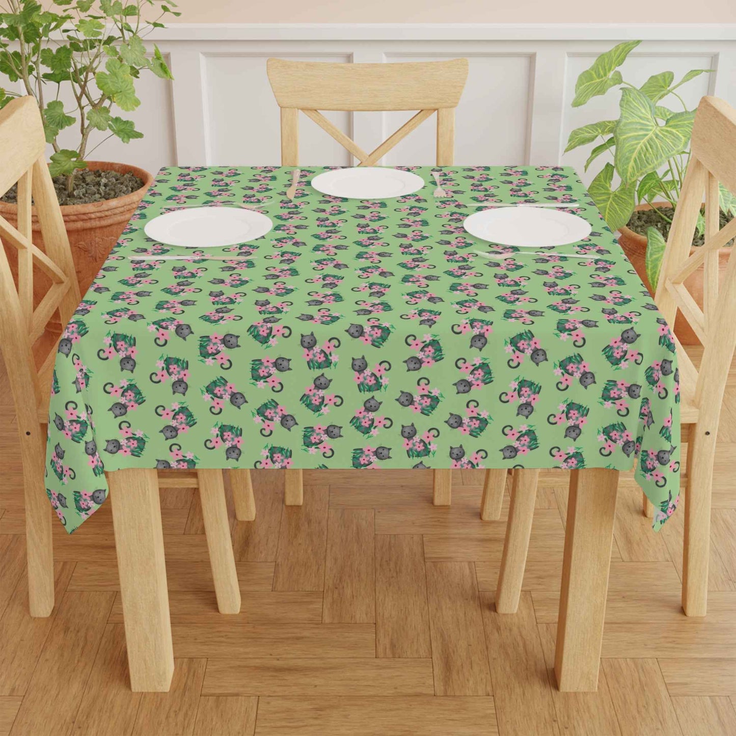 Floral Cat Tablecloth - Playful Design for Every Occasion