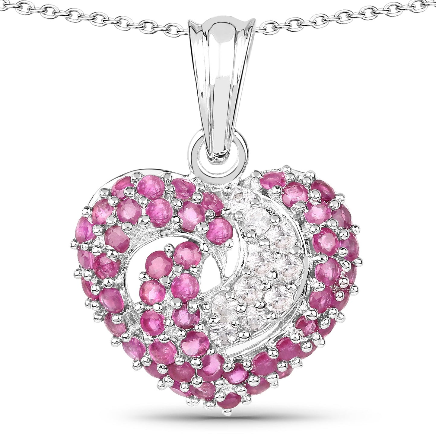 Pendentif en rubis véritable et saphirs blancs de 2,65 carats en argent sterling