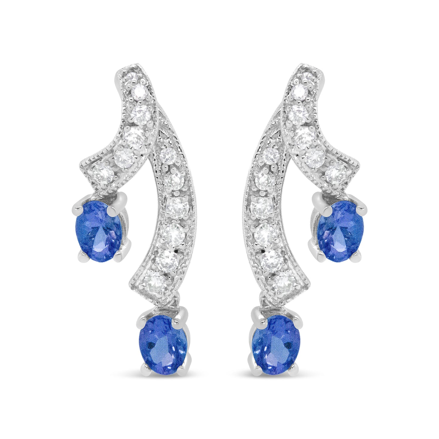 Pendientes Colgantes de Tanzanita y Diamantes en Oro Blanco de 14K