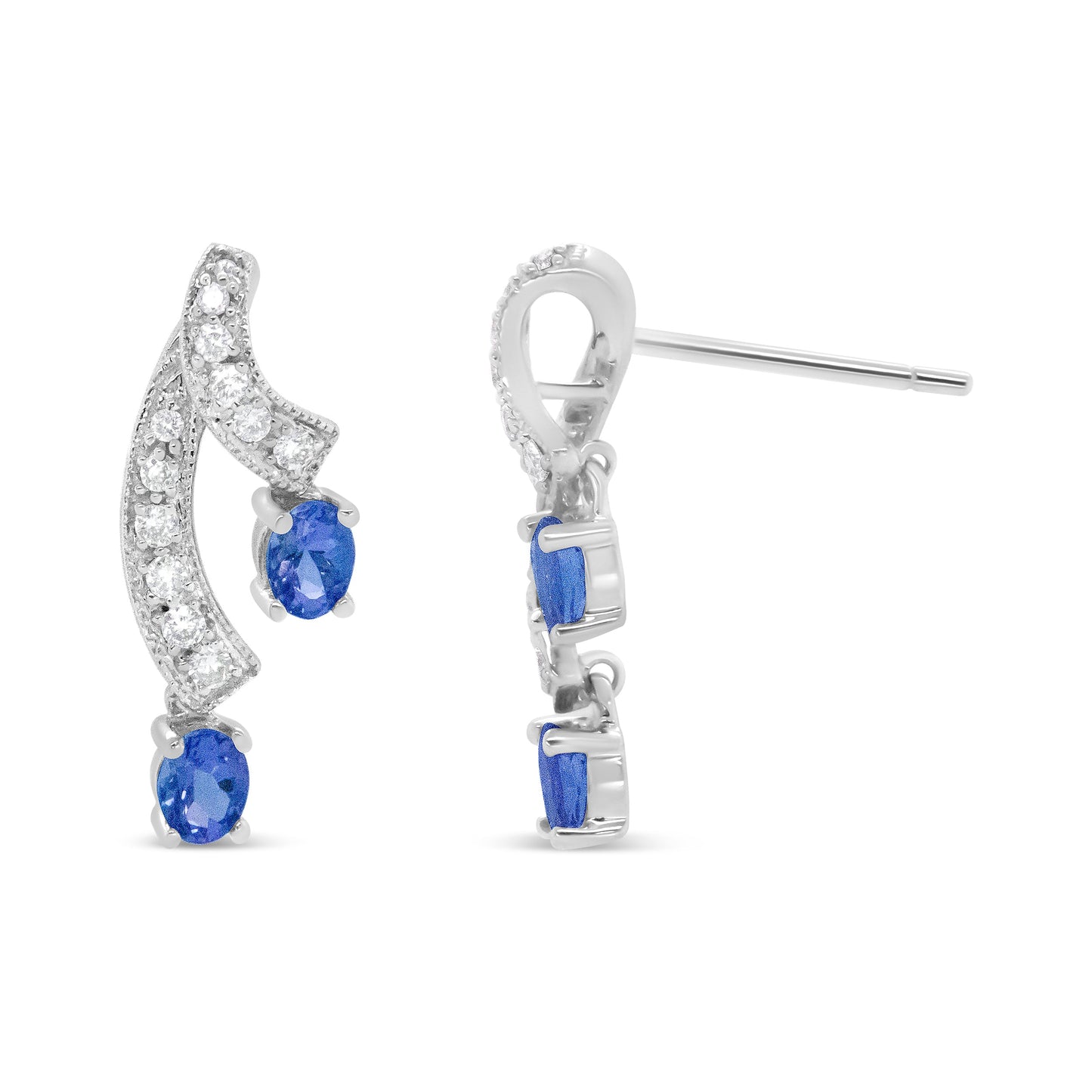 Pendientes Colgantes de Tanzanita y Diamantes en Oro Blanco de 14K