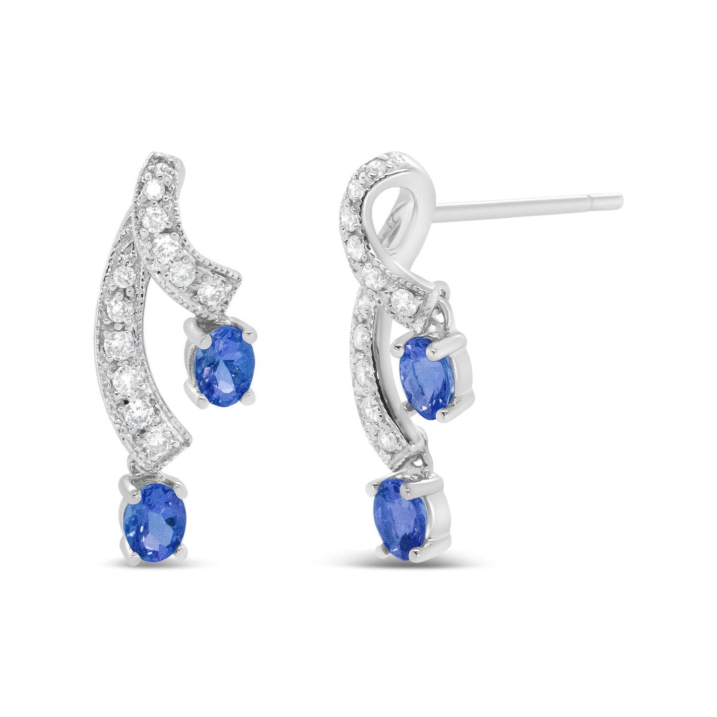 Pendientes Colgantes de Tanzanita y Diamantes en Oro Blanco de 14K