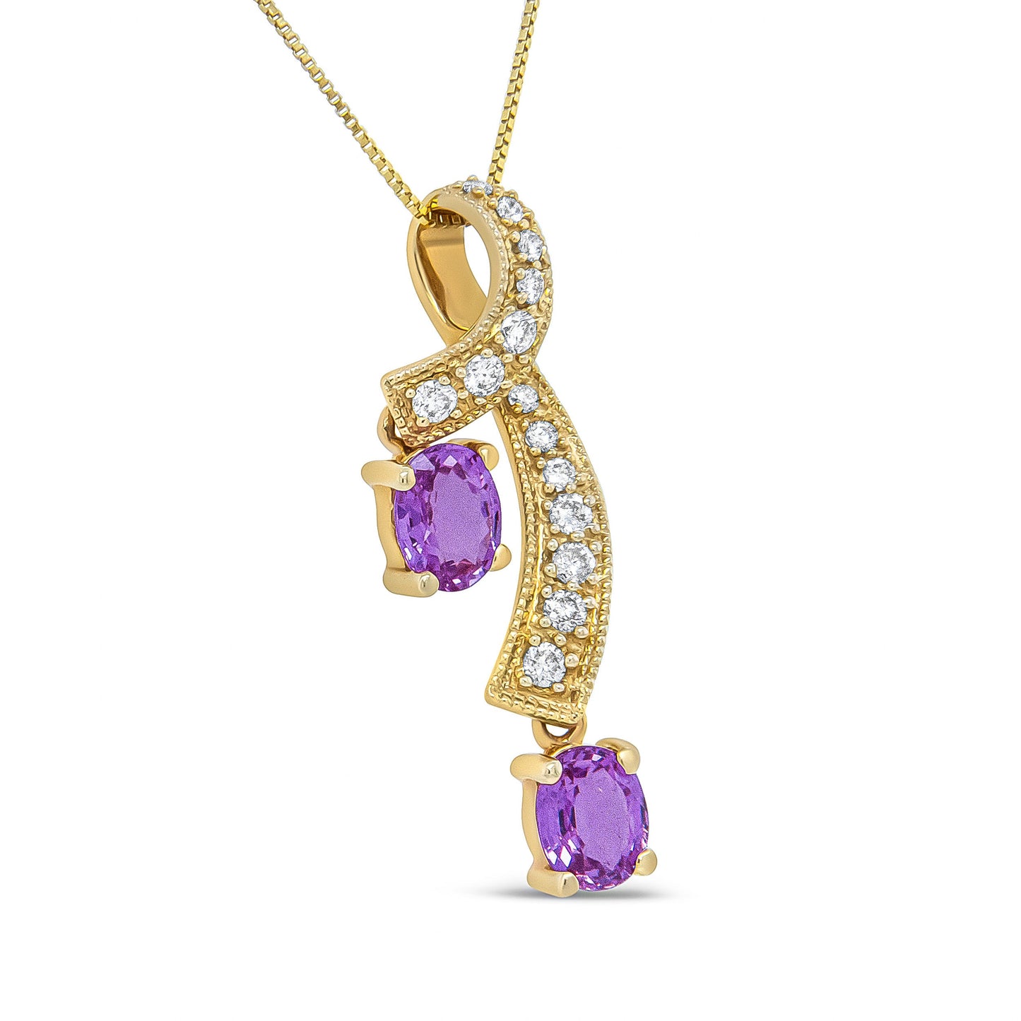 Collar con Colgante de Zafiro Rosa y Diamante en Oro Amarillo de 14K