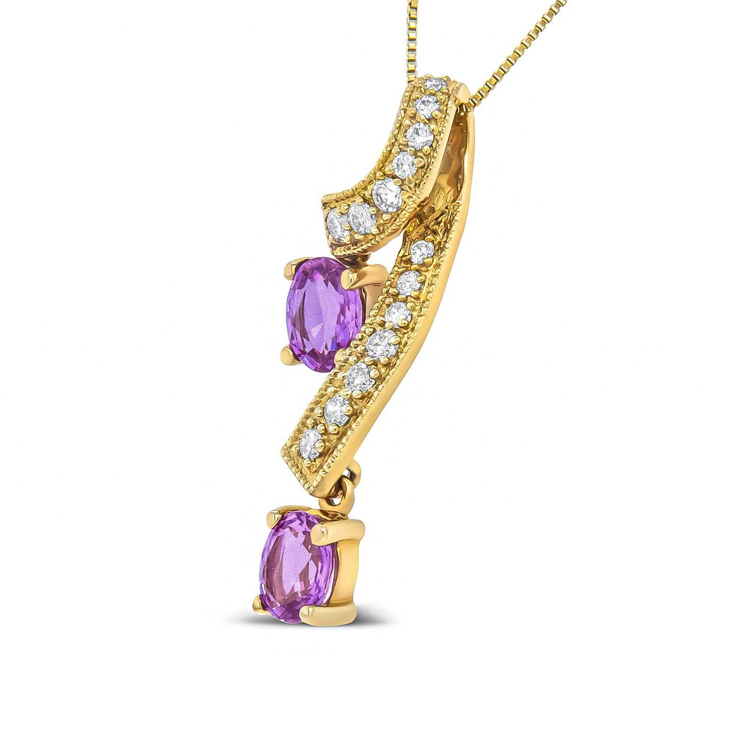 Collar con Colgante de Zafiro Rosa y Diamante en Oro Amarillo de 14K