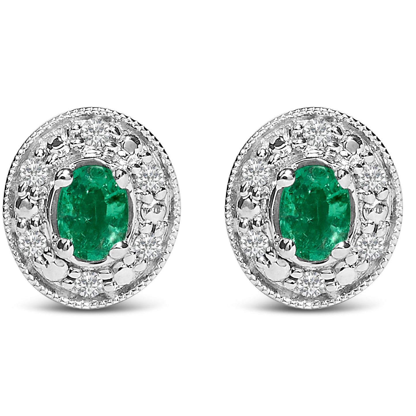Pendientes de aro de esmeralda y diamantes en oro blanco de 14 quilates