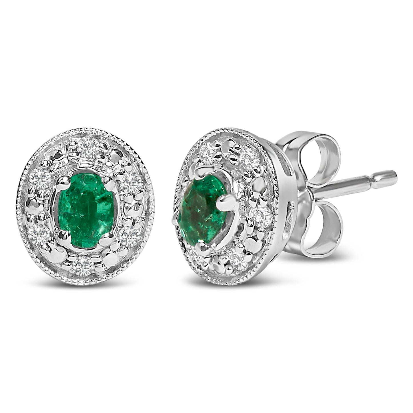 Pendientes de aro de esmeralda y diamantes en oro blanco de 14 quilates