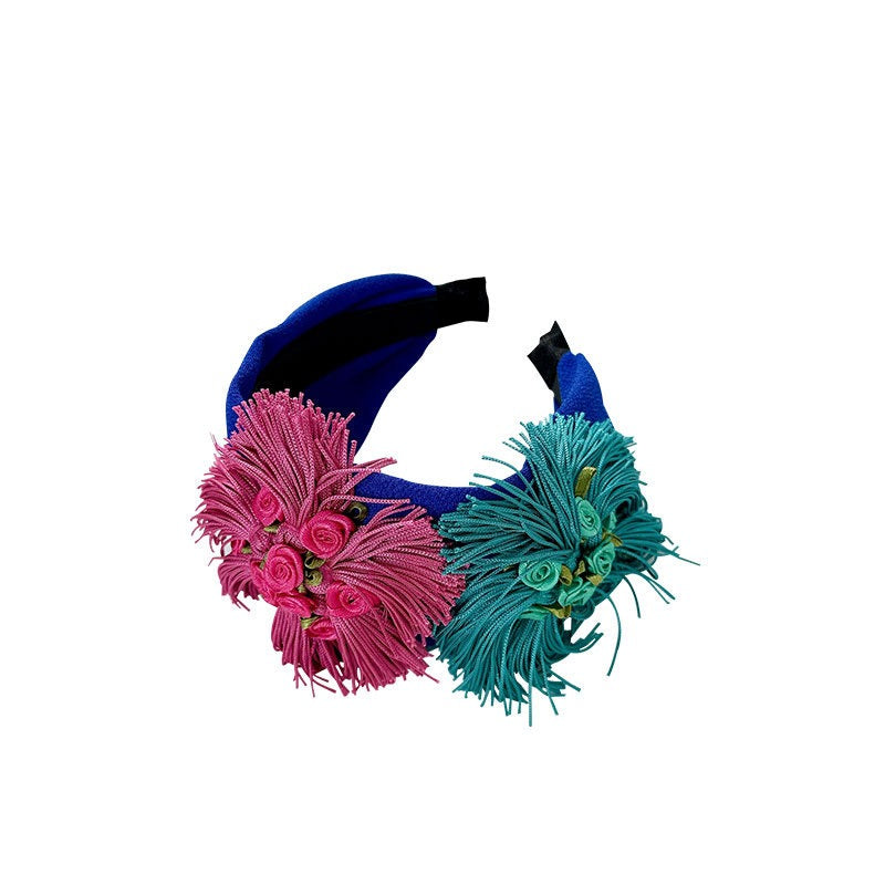 Bandeau large en tissu fleuri fait main