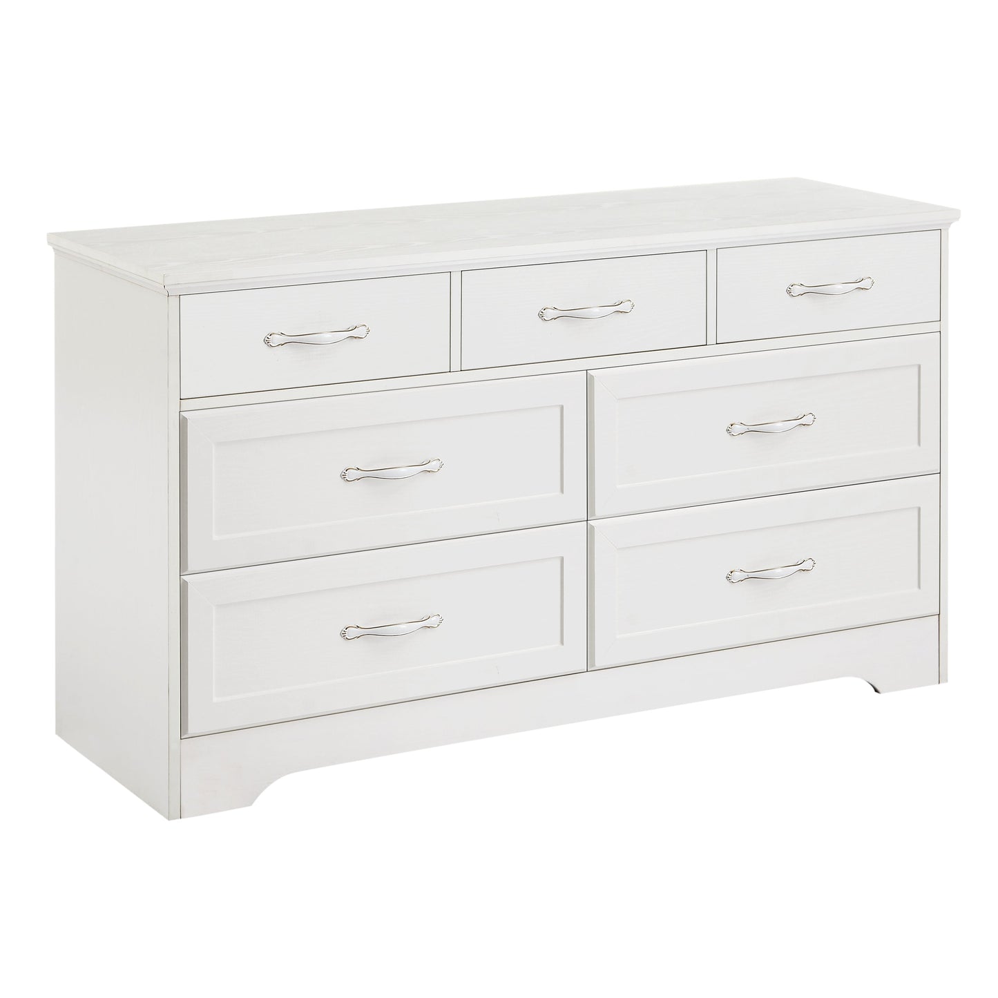 Modern 3 Drawer Bedroom Chest of Drawers with 7 Drawers Dresser Clothes Organizer -Metal Pulls White, 47.6″L x 15.7″W x 26.6″H - Korvel