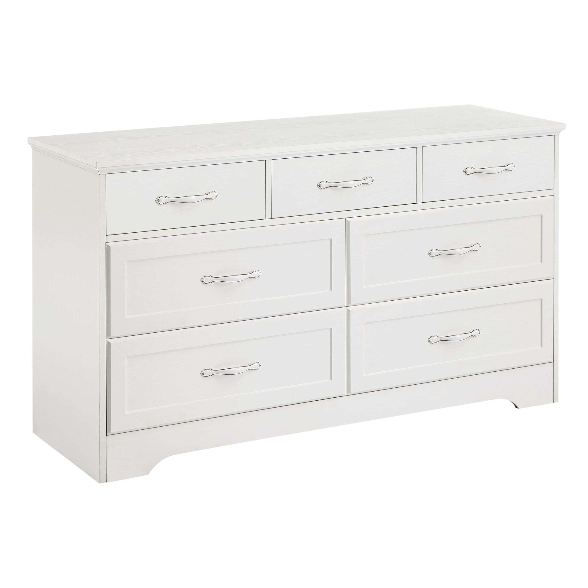 Modern 3 Drawer Bedroom Chest of Drawers with 7 Drawers Dresser Clothes Organizer -Metal Pulls White, 47.6″L x 15.7″W x 26.6″H - Korvel