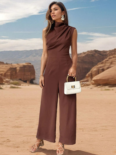 Ruched Mock Neck Sleeveless Jumpsuit - Korvel