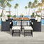 TOPMAX Patio All-Weather PE Wicker Dining Table Set with Wood Tabletop for 8, Black Rattan+Beige Cushion (9-Piece) - Korvel