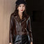 Women's Slim-Fit Leather Jacket - Fashionable Outerwear
