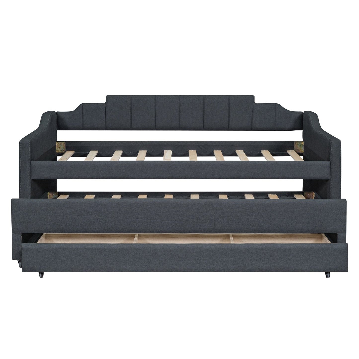 Twin Size Upholstered Daybed with Trundle and Three Drawers Grey - Korvel