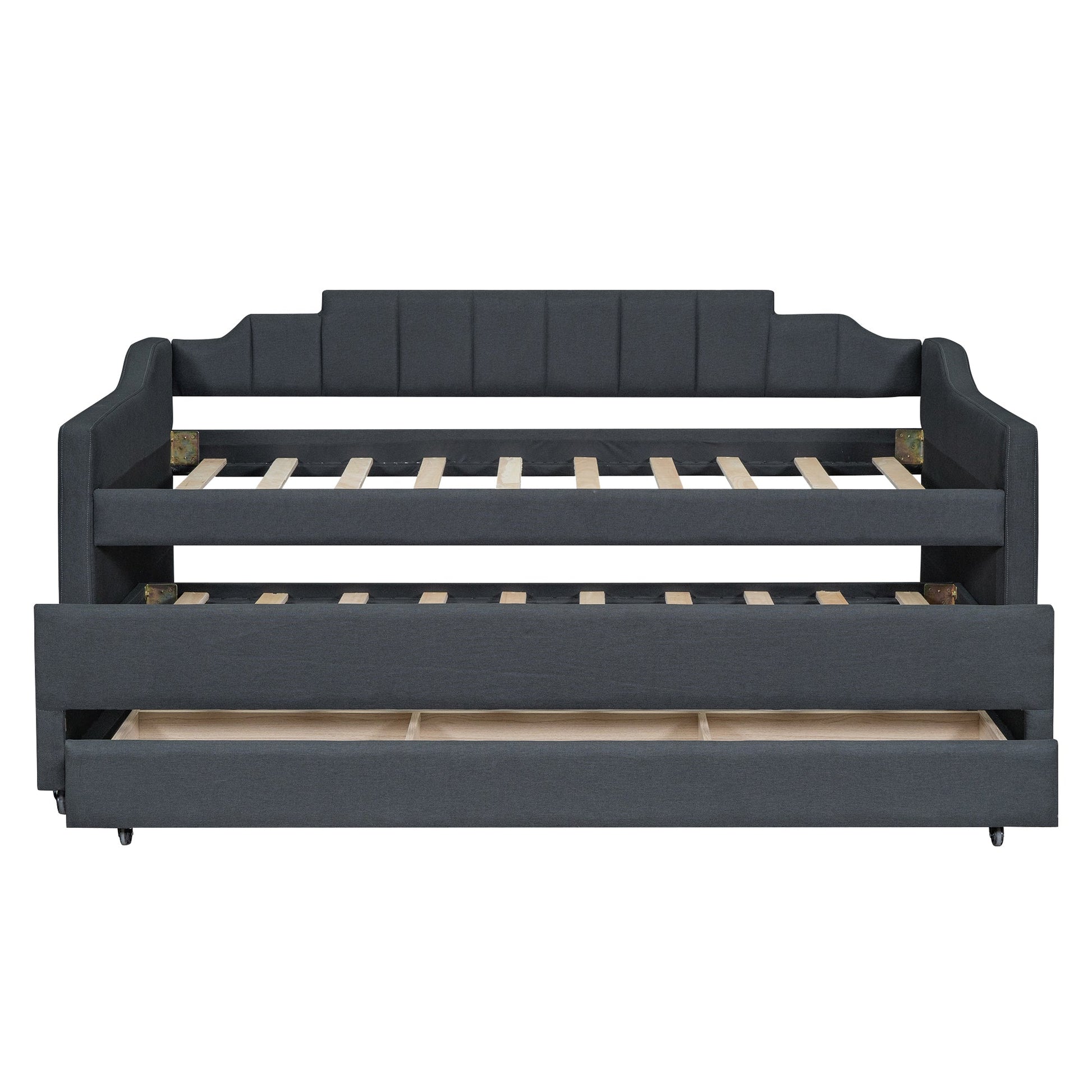 Twin Size Upholstered Daybed with Trundle and Three Drawers Grey - Korvel