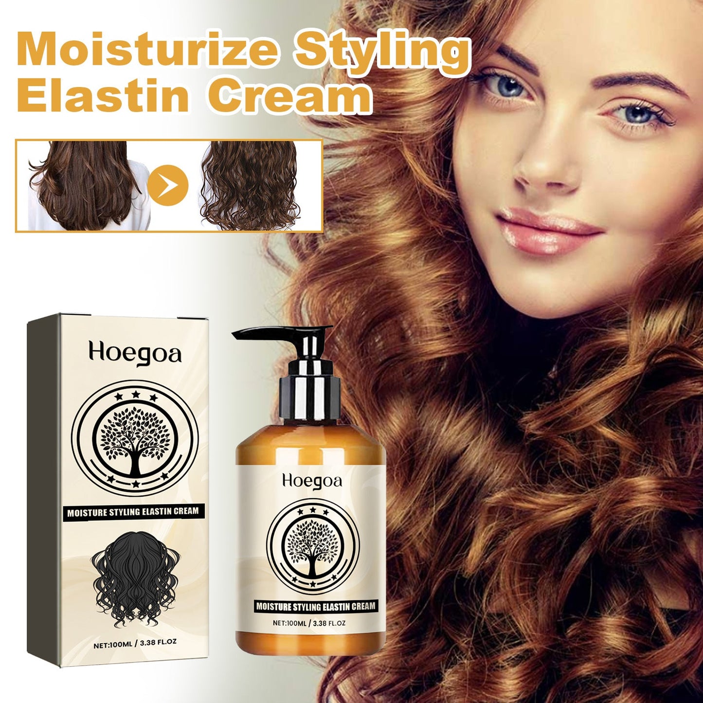 Moisturize Styling Elastin Cream, Curls Volumizing Shine Natural Puffiness Styling Conditioner - Korvel