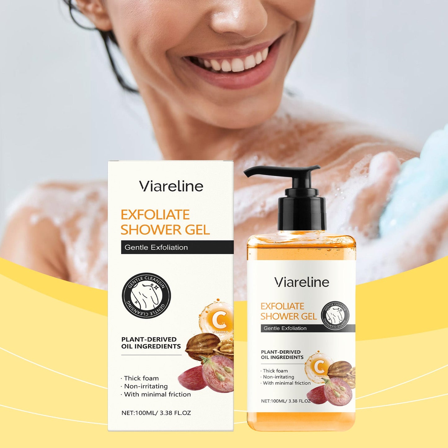 Gel douche exfoliant doux avec huile de pépins de raisin hydratante