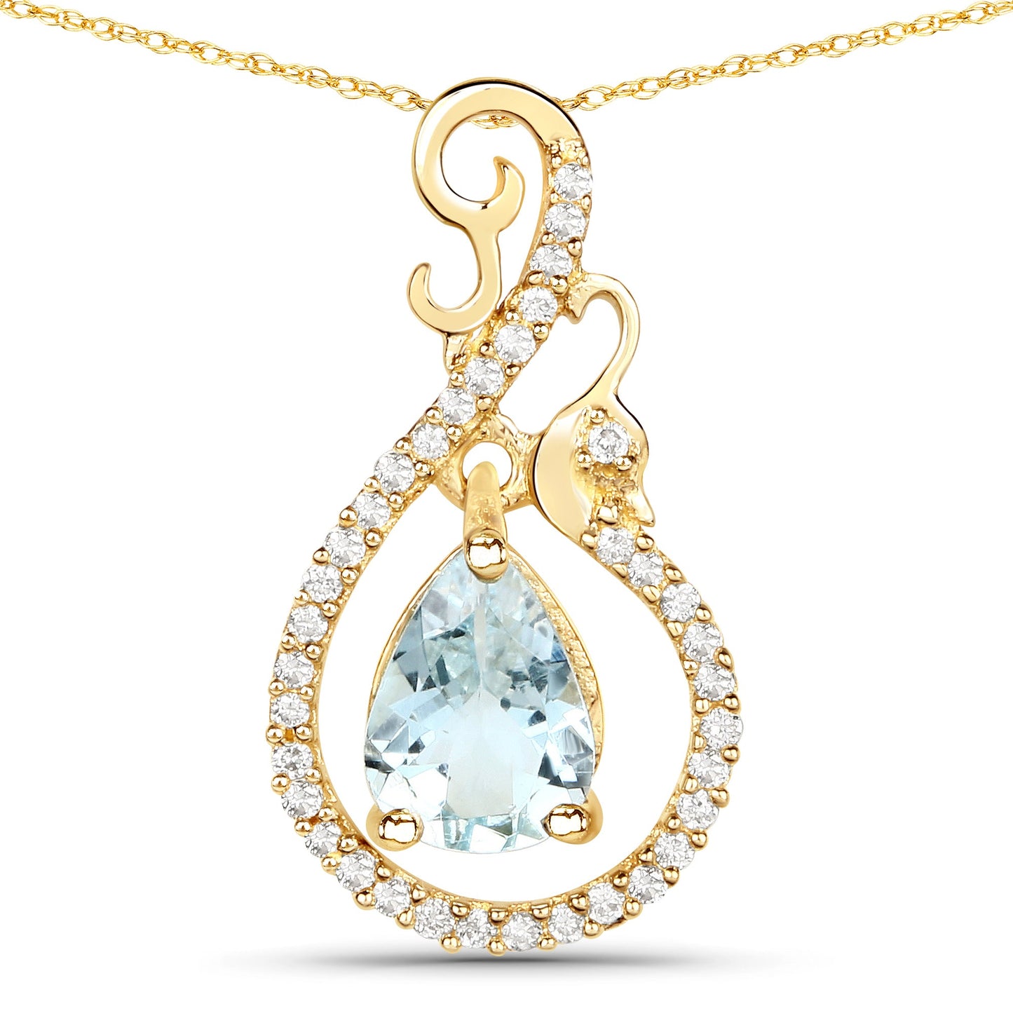 Pendentif en or jaune 14K avec aquamarine et diamant de 0,76 carat