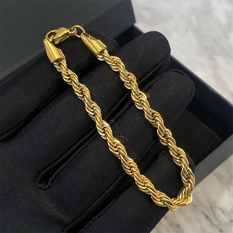 Hip hop gold Fried Dough Twists chain thick bracelet small jewelry chain - Korvel