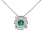Collar con Colgante de Halo de Esmeralda y Diamante en Oro Blanco de 14K