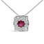 14K White Gold Ruby and Diamond Halo Pendant Necklace