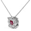 14K White Gold Ruby and Diamond Halo Pendant Necklace