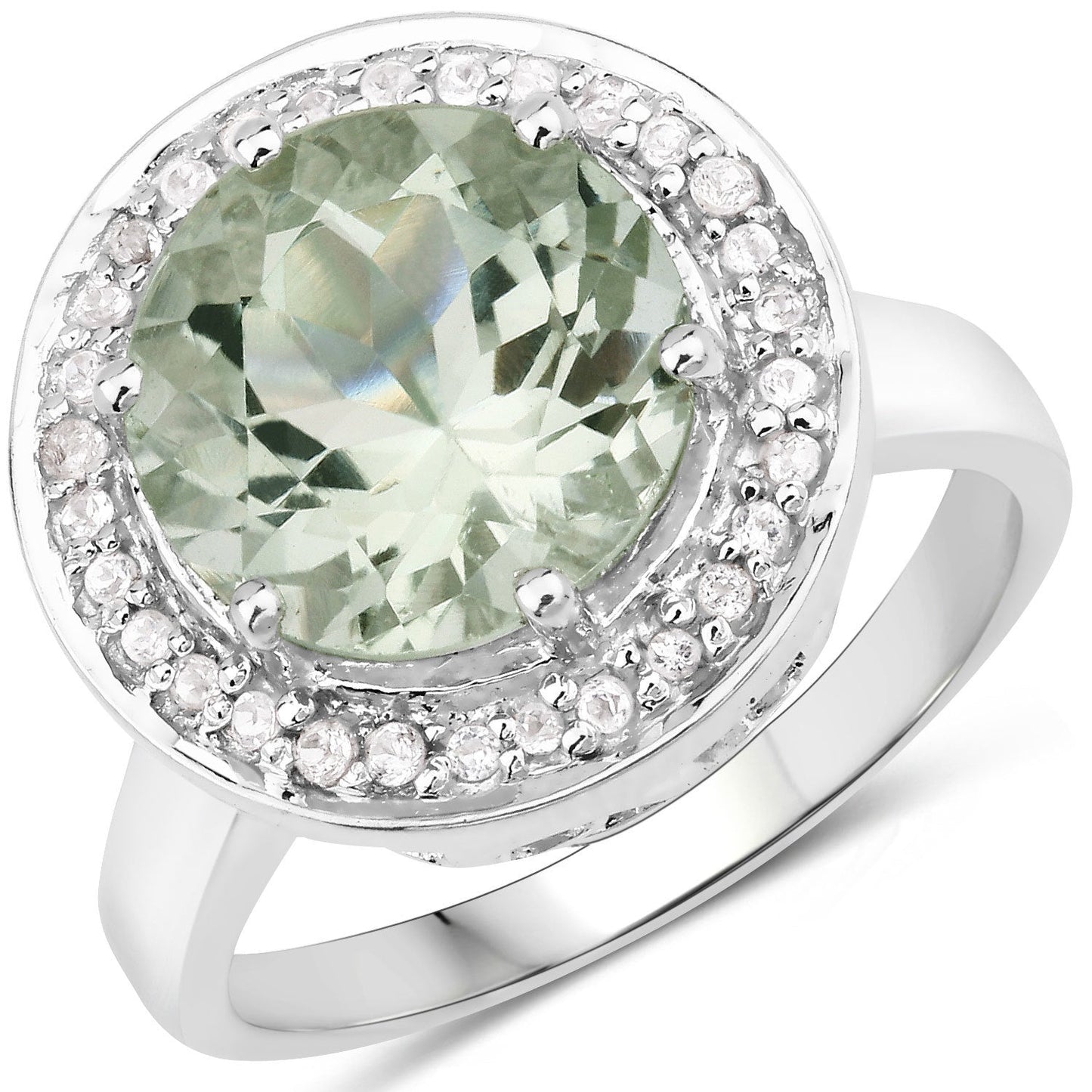 4.94 Carat Green Amethyst & White Topaz Sterling Silver Ring