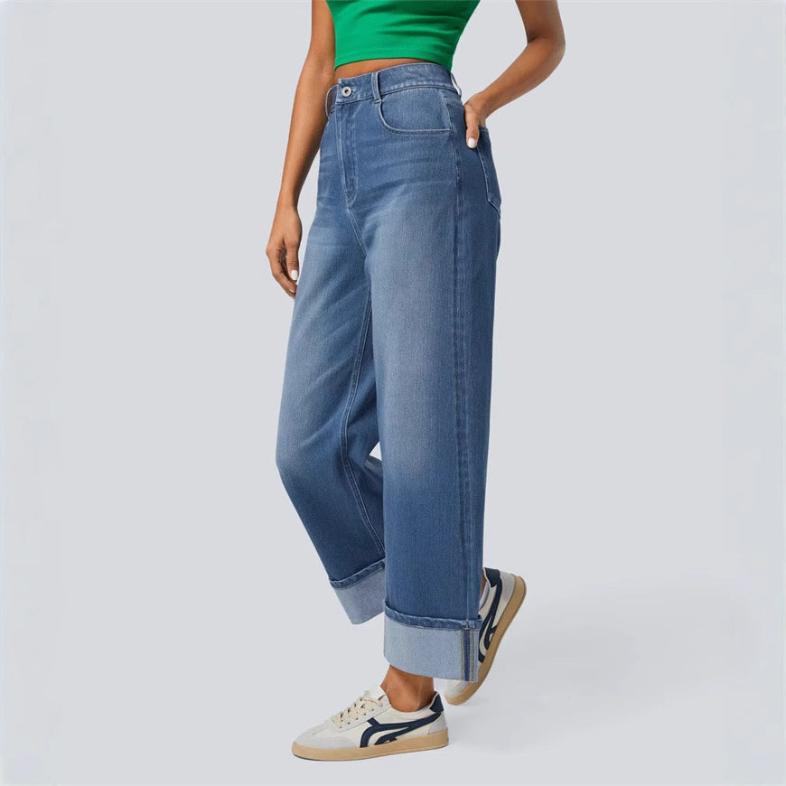 Fashionable high waisted straight leg jeans - Korvel