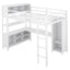 Metal loft bed with wardrobe and L-shaped desk, full-size loft bed with storage cabinet and shelf, white - Korvel
