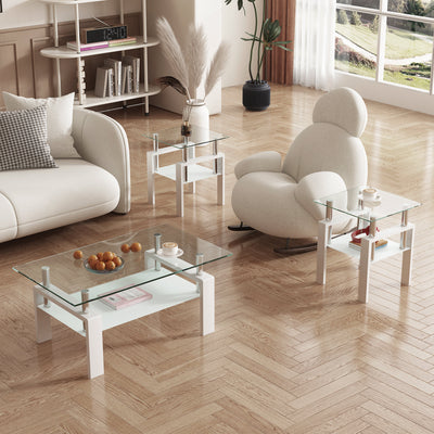 Set of 2 Modern Tempered Glass Coffee Tables
